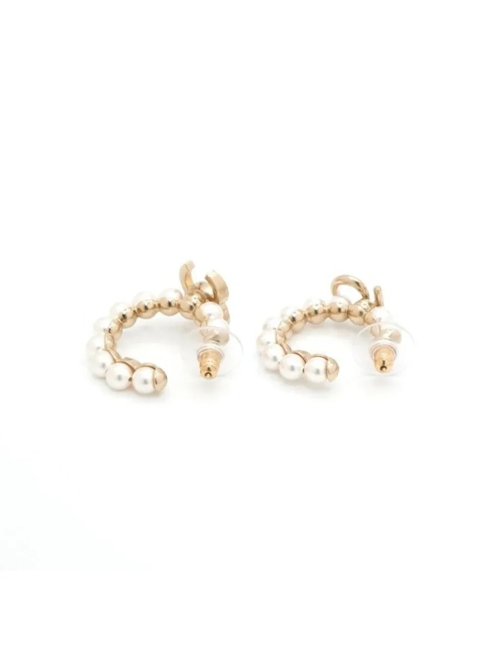 Chanel Earrings Gold CC Logo N5 Rhinestone Hoop